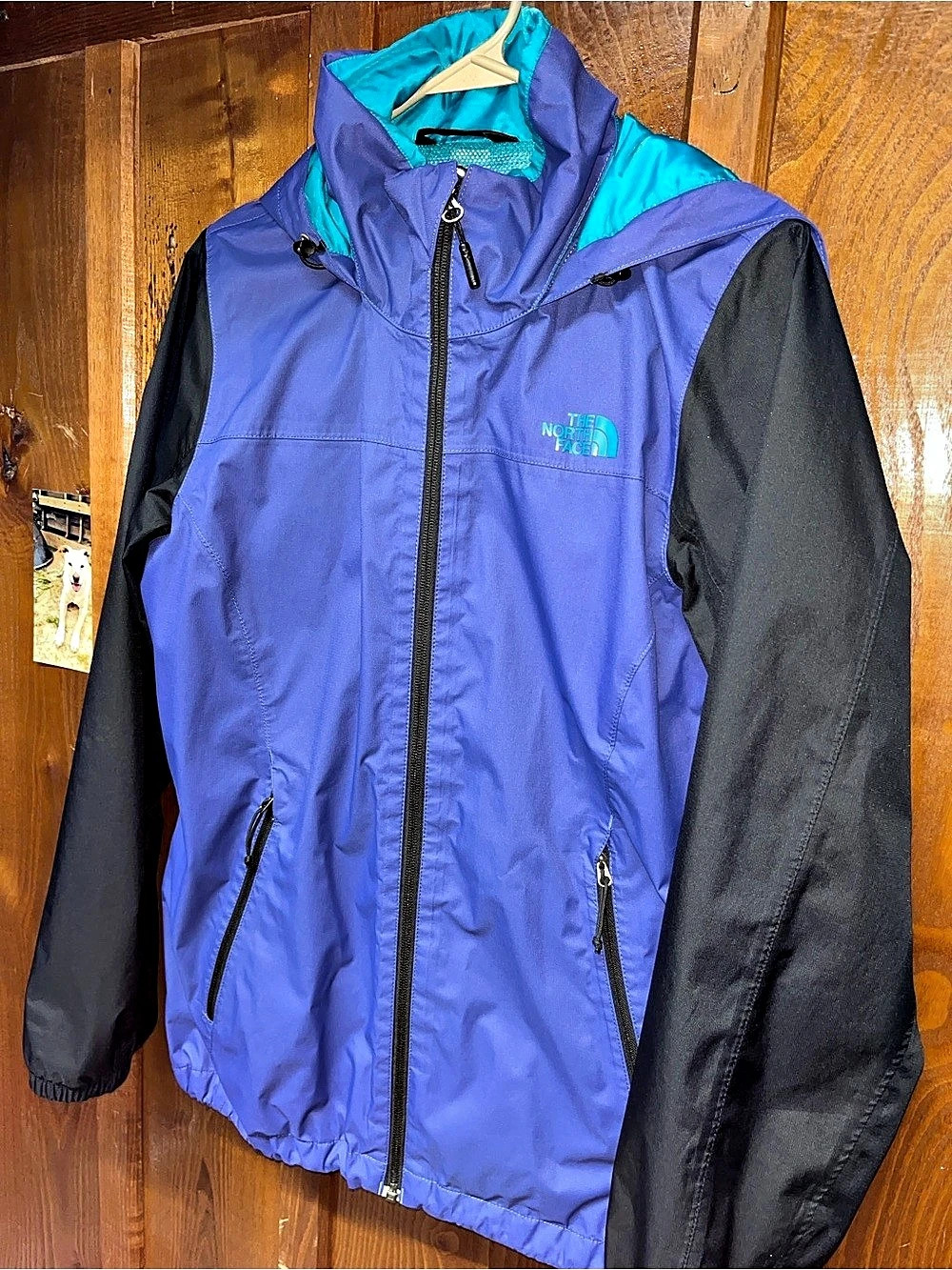 The North Face Purple Black & Teal Hooded Heavy Rain Jacket Like New Large